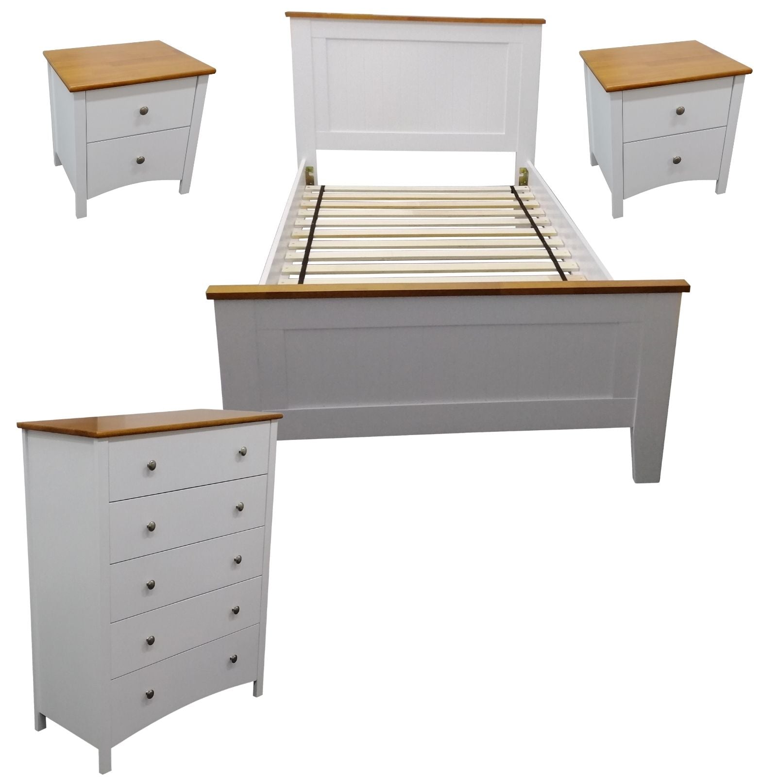 4pc King Single Bed Suite Bedside Tallboy Bedroom Furniture Package -Wht