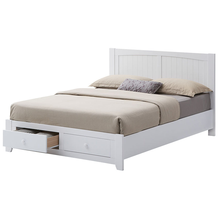 4pc Queen Bed Suite Bedside Tallboy Bedroom Set Furniture Package - WHT