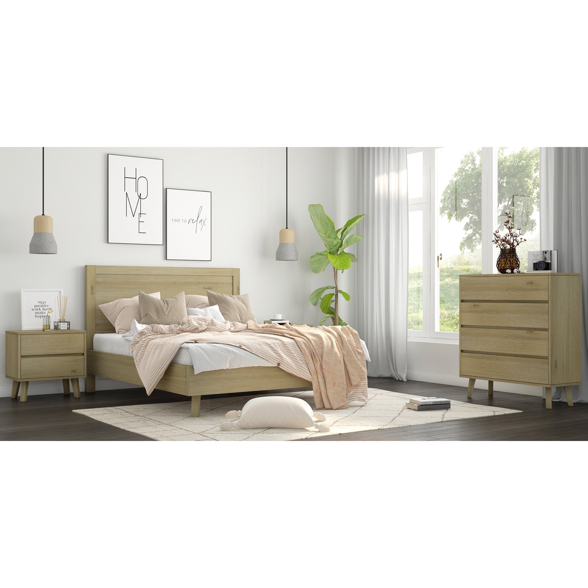 2 Drawer Bedside Nightstand Storage Cabinet Shelf Side End Table - Brushed Smoke