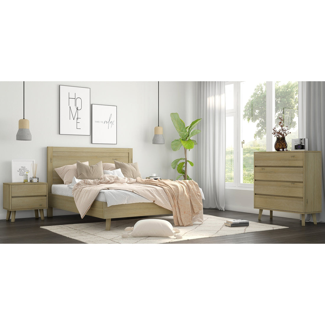 2 Drawer Bedside Nightstand Storage Cabinet Shelf Side End Table - Brushed Smoke