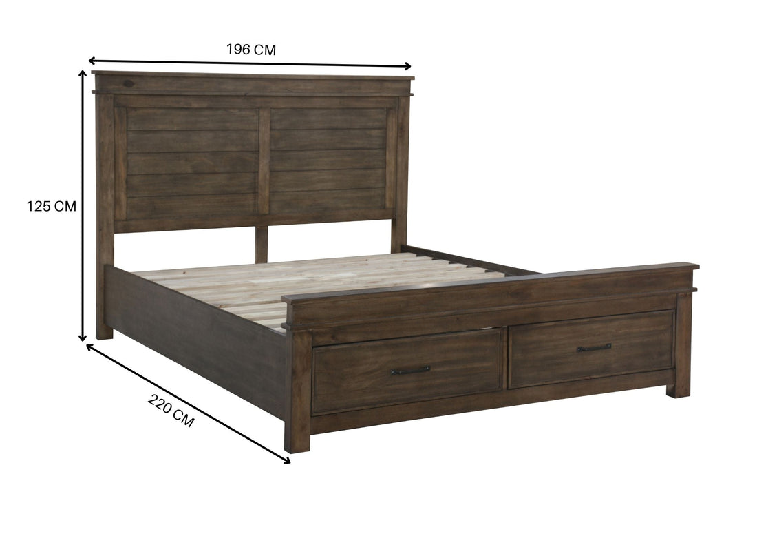 4pc King Bed Suite Bedside Tallboy Bedroom Furniture Package - Rustic Grey
