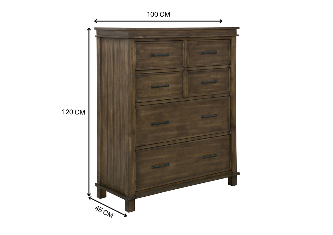 4pc King Bed Suite Bedside Tallboy Bedroom Furniture Package - Rustic Grey