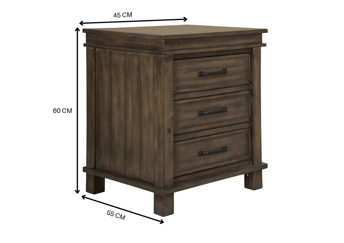 4pc King Bed Suite Bedside Tallboy Bedroom Furniture Package - Rustic Grey