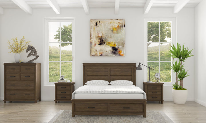 4pc Queen Bed Suite Bedside Tallboy Bedroom Furniture Package - Rustic Grey
