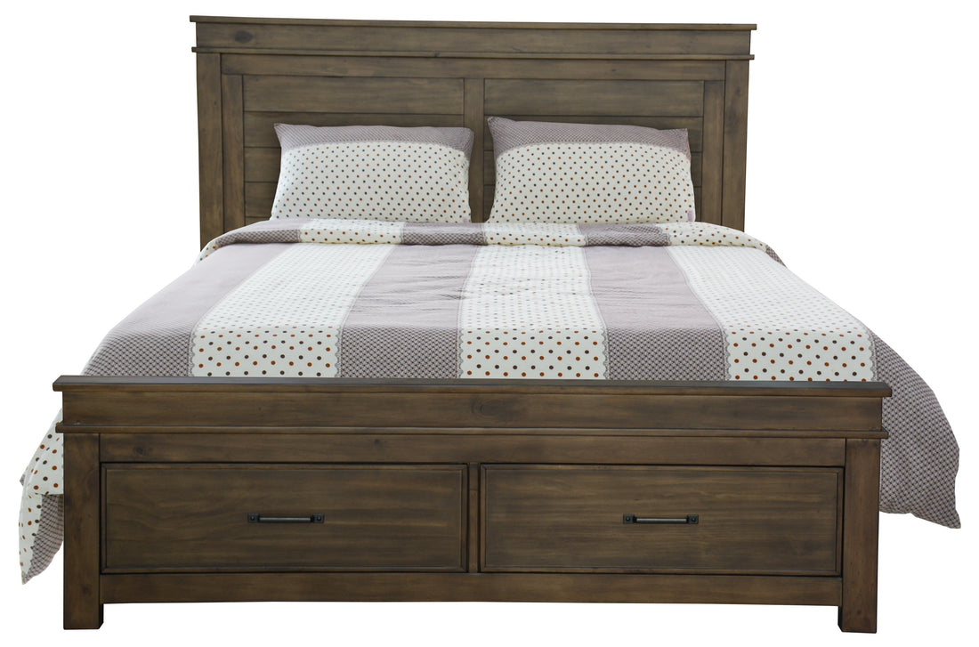 4pc Queen Bed Suite Bedside Tallboy Bedroom Furniture Package - Rustic Grey