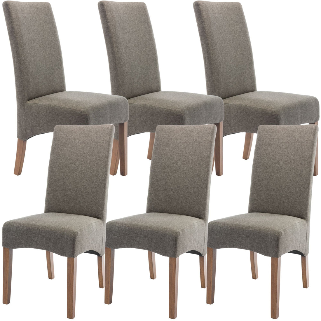 Set of 6 Fabric Upholstered Dining Chair Solid Pine Wood Furniture - Grey