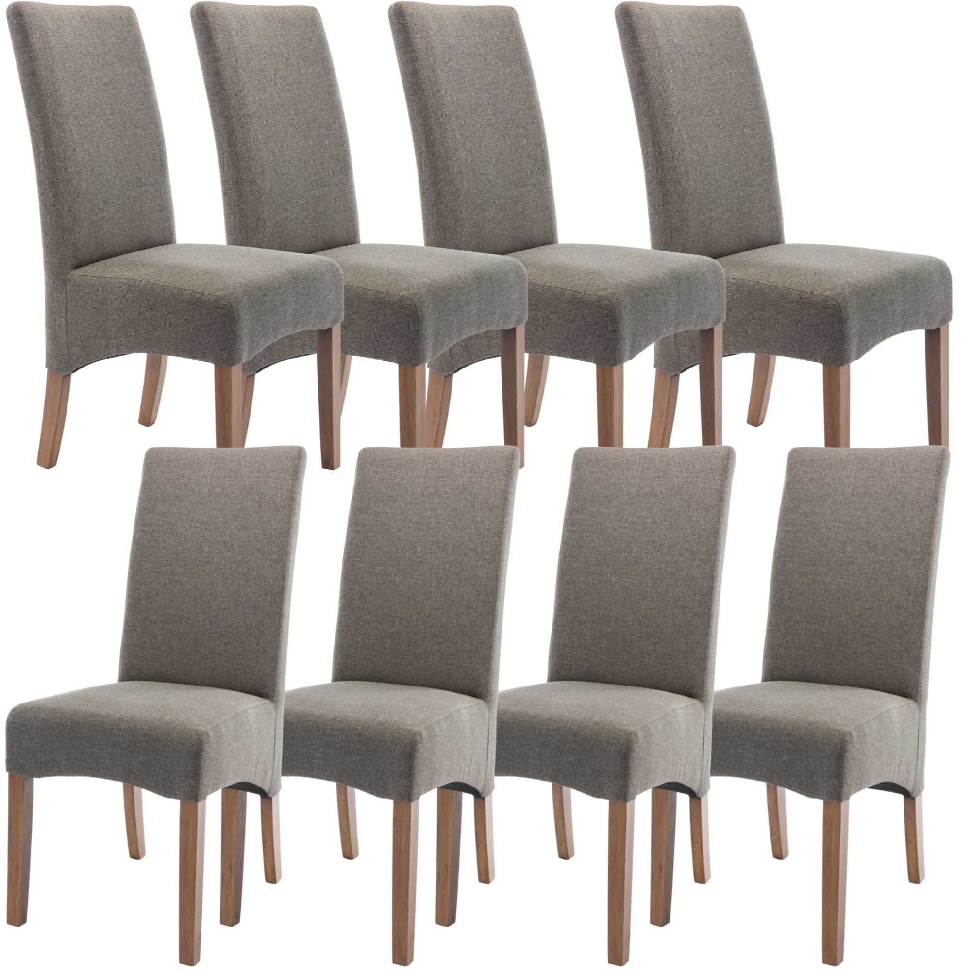Set of 8 Solid Fabric Upholstered Dining Chair Pine Wood Furniture - Grey