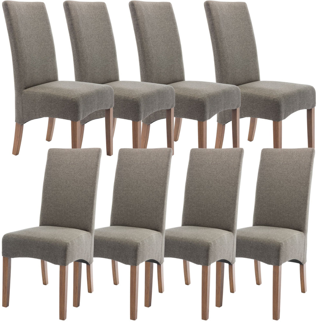 Set of 8 Solid Fabric Upholstered Dining Chair Pine Wood Furniture - Grey