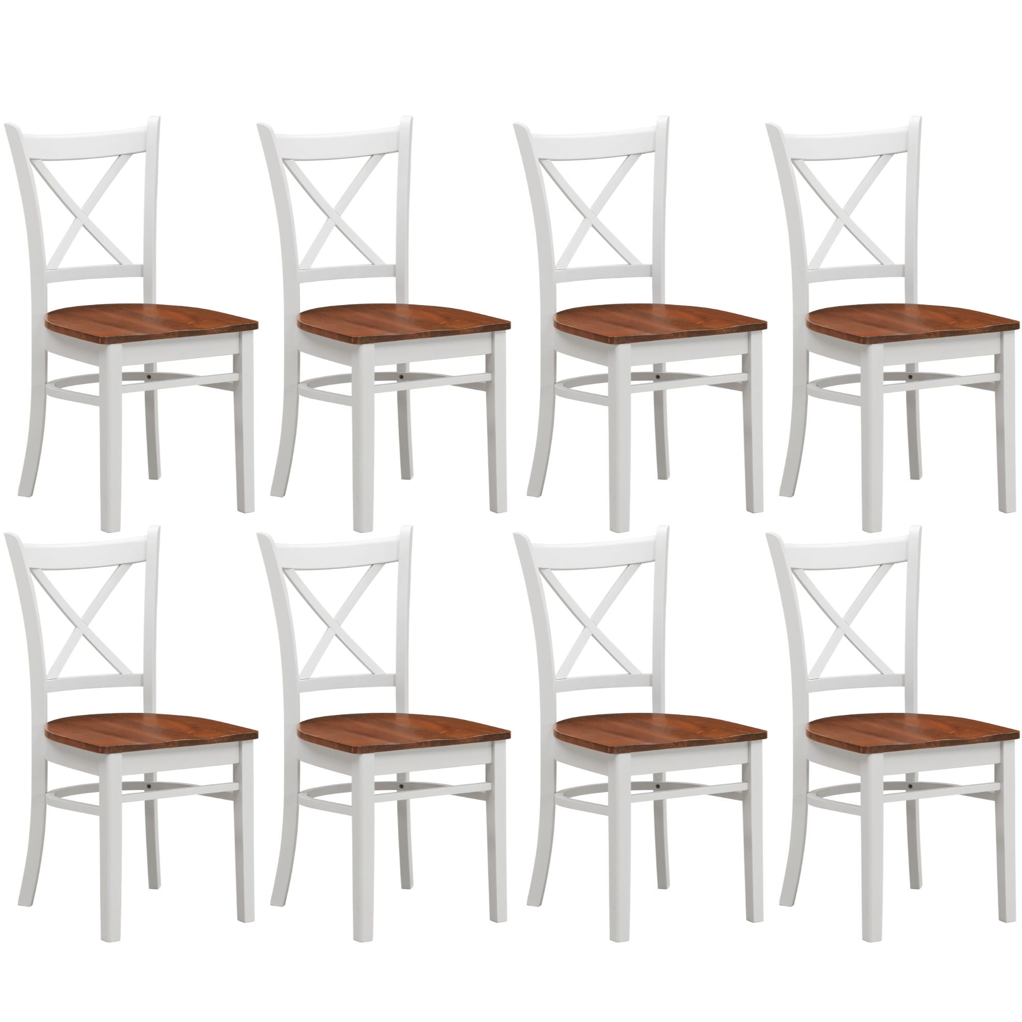Chair Set of 8 Crossback Solid Rubber Wood Furniture - White Oak