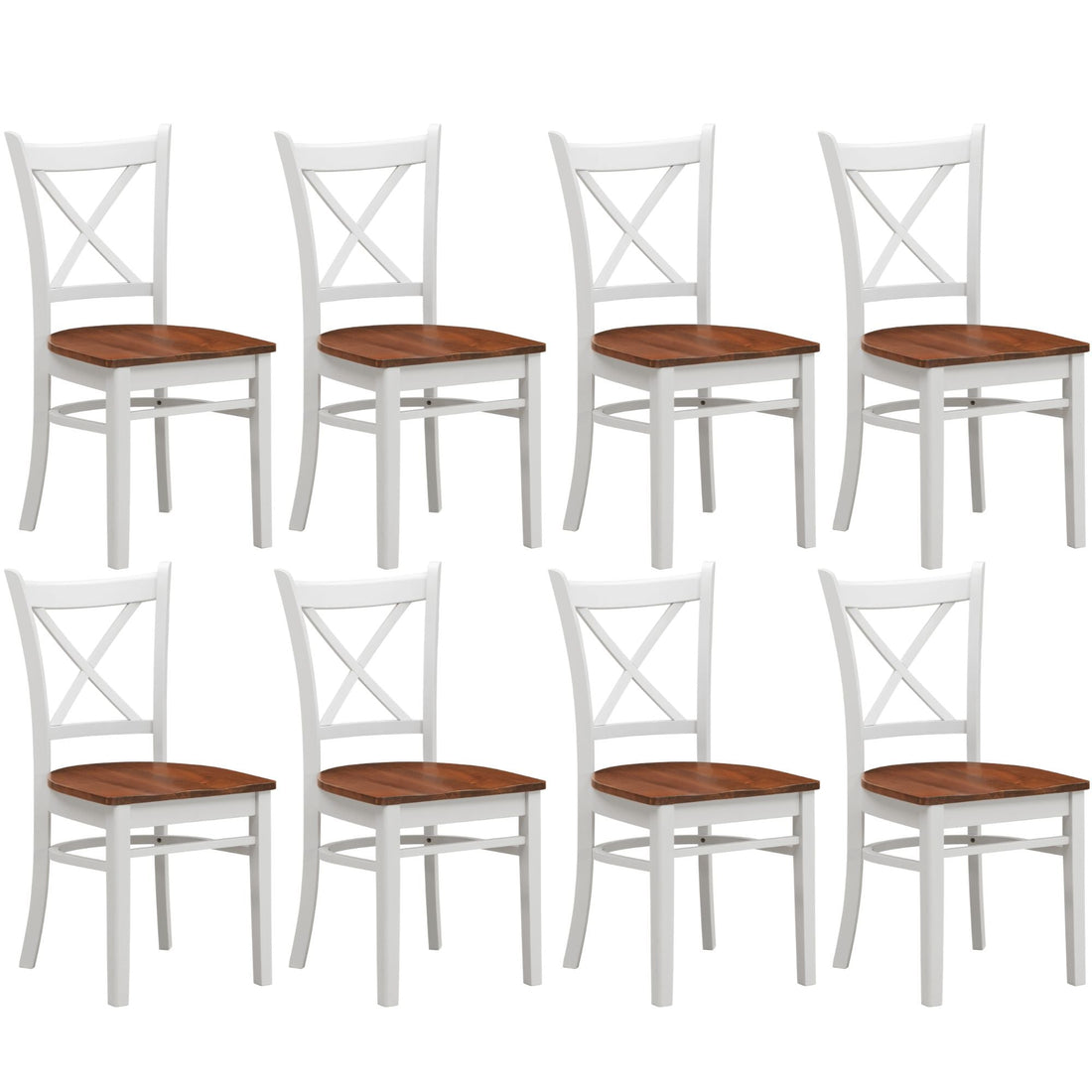 Chair Set of 8 Crossback Solid Rubber Wood Furniture - White Oak