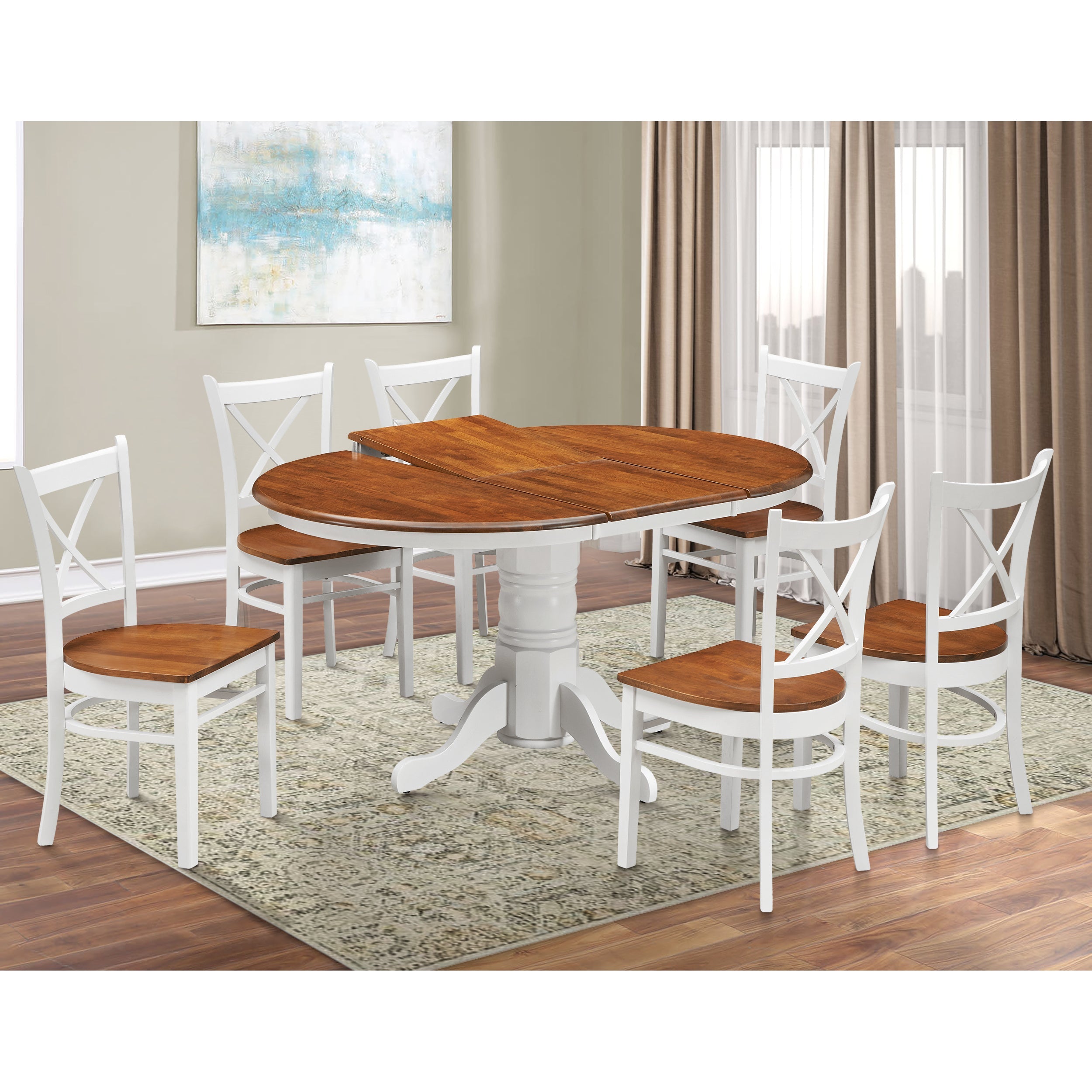 Chair Set of 8 Crossback Solid Rubber Wood Furniture - White Oak