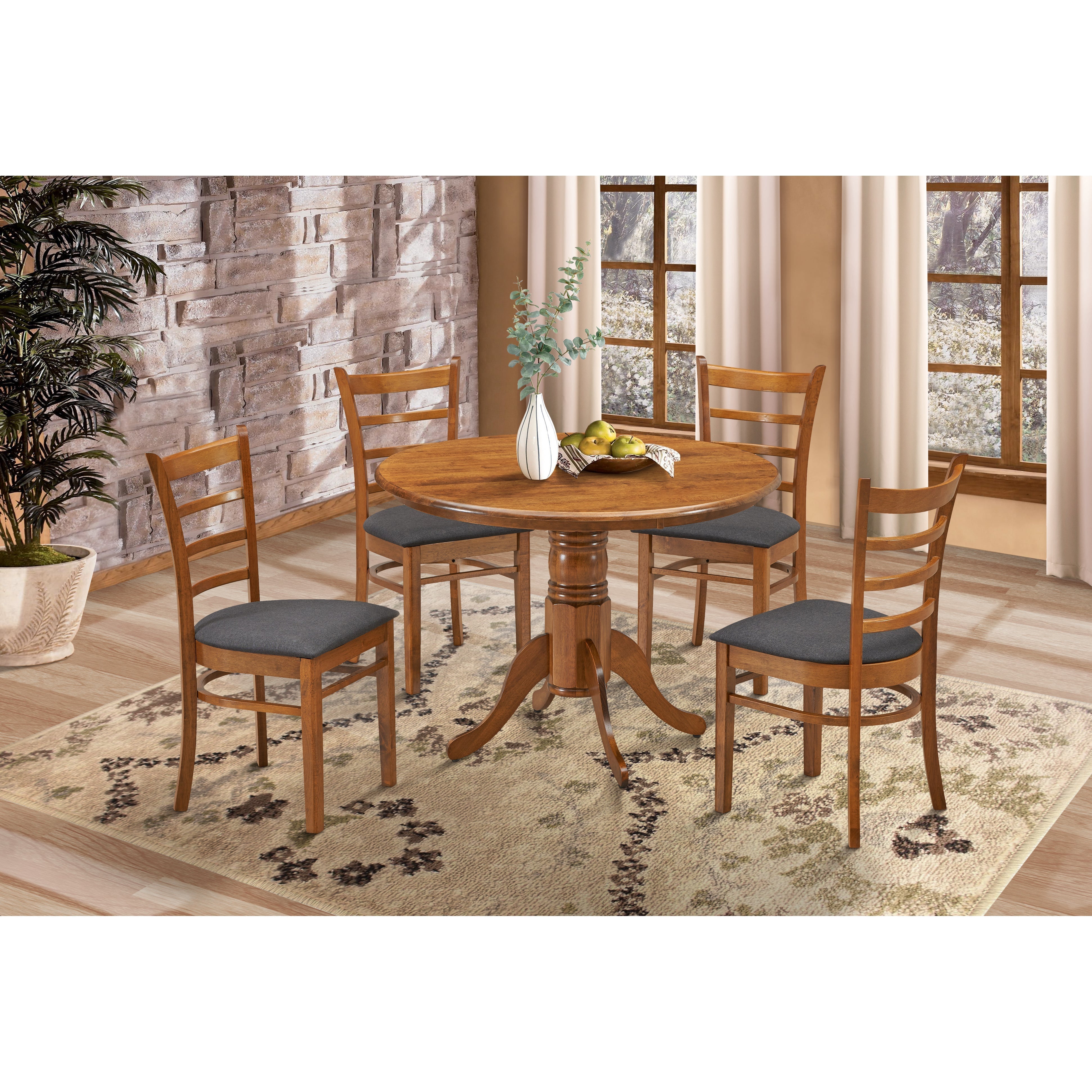 Set of 4 Crossback Solid Rubber Wood Fabric Seat - Walnut