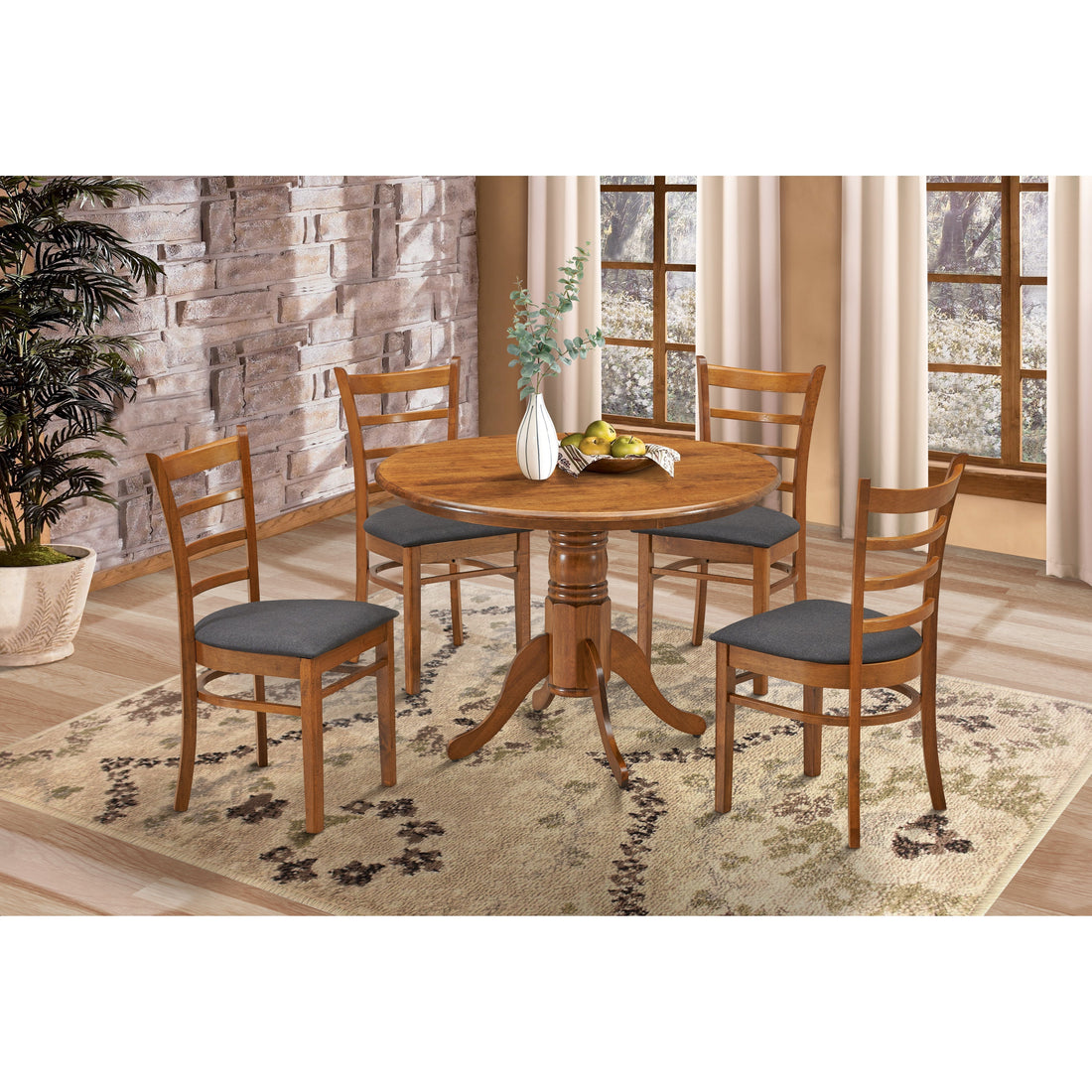 Set of 6 Crossback Solid Rubber Wood Fabric Seat - Walnut