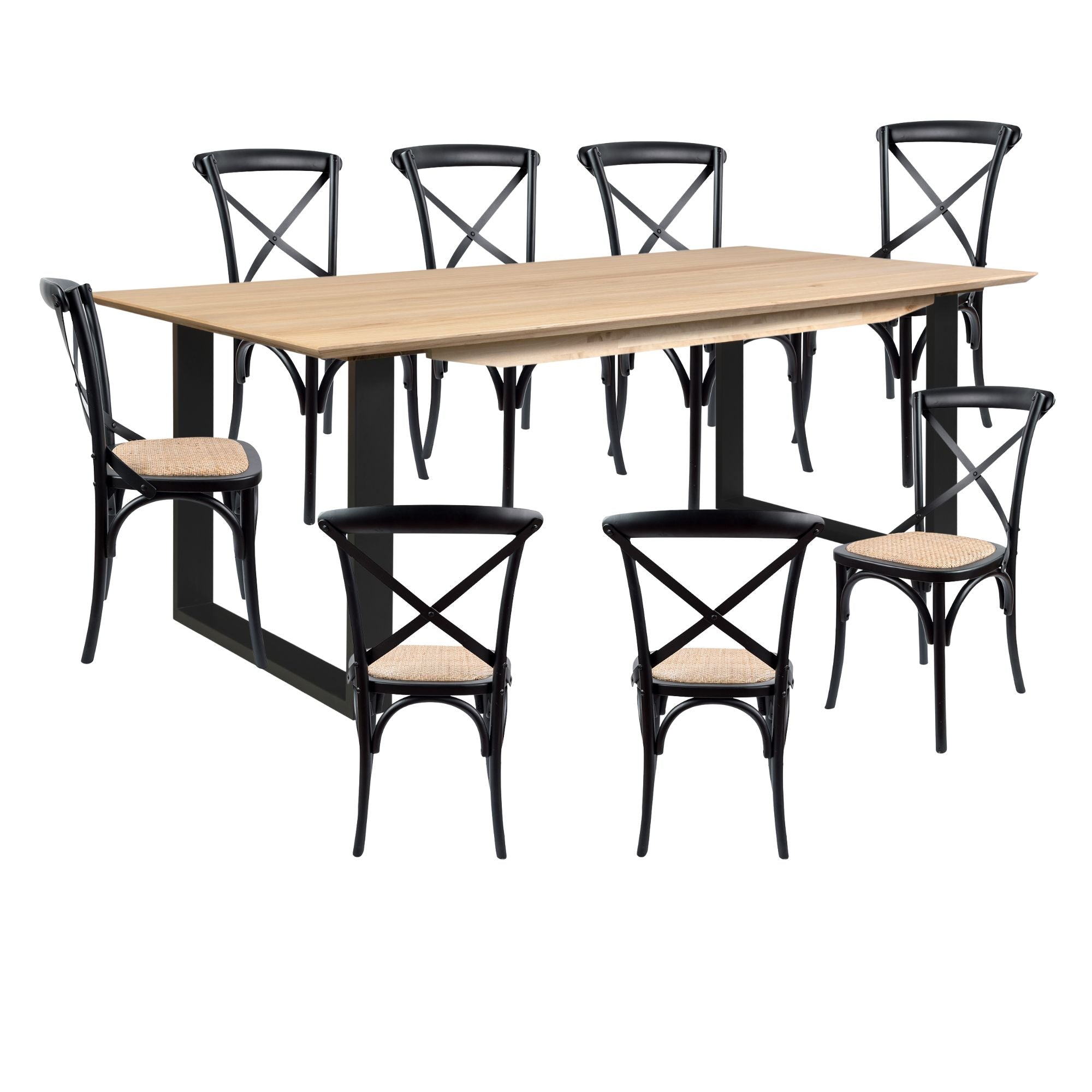 9pc 210cm Dining Table Set 8 Cross Back Chair Solid Messmate Timber Wood