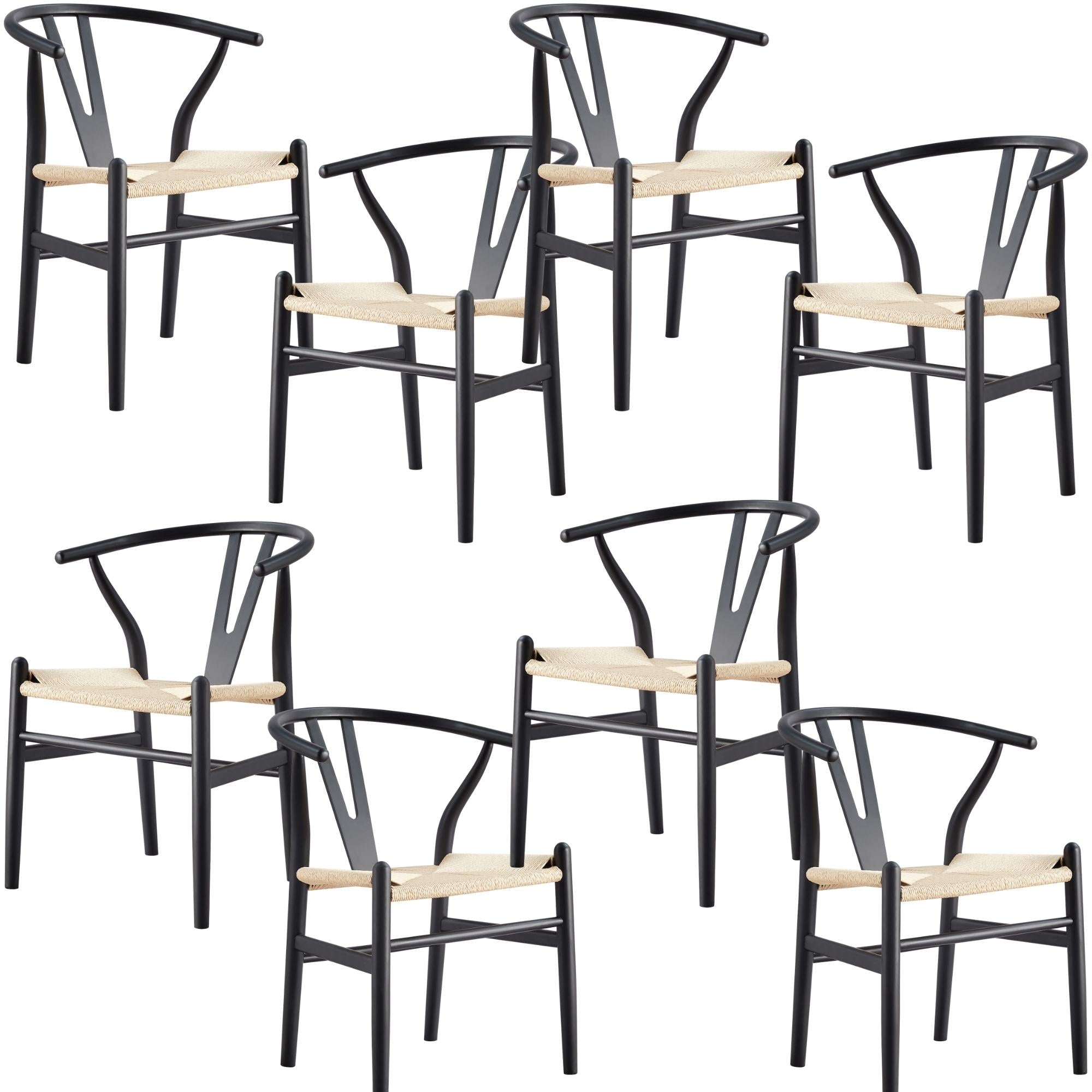 Set of 8 Wishbone Dining Chair Beech Timber Replica Hans Wenger - Black