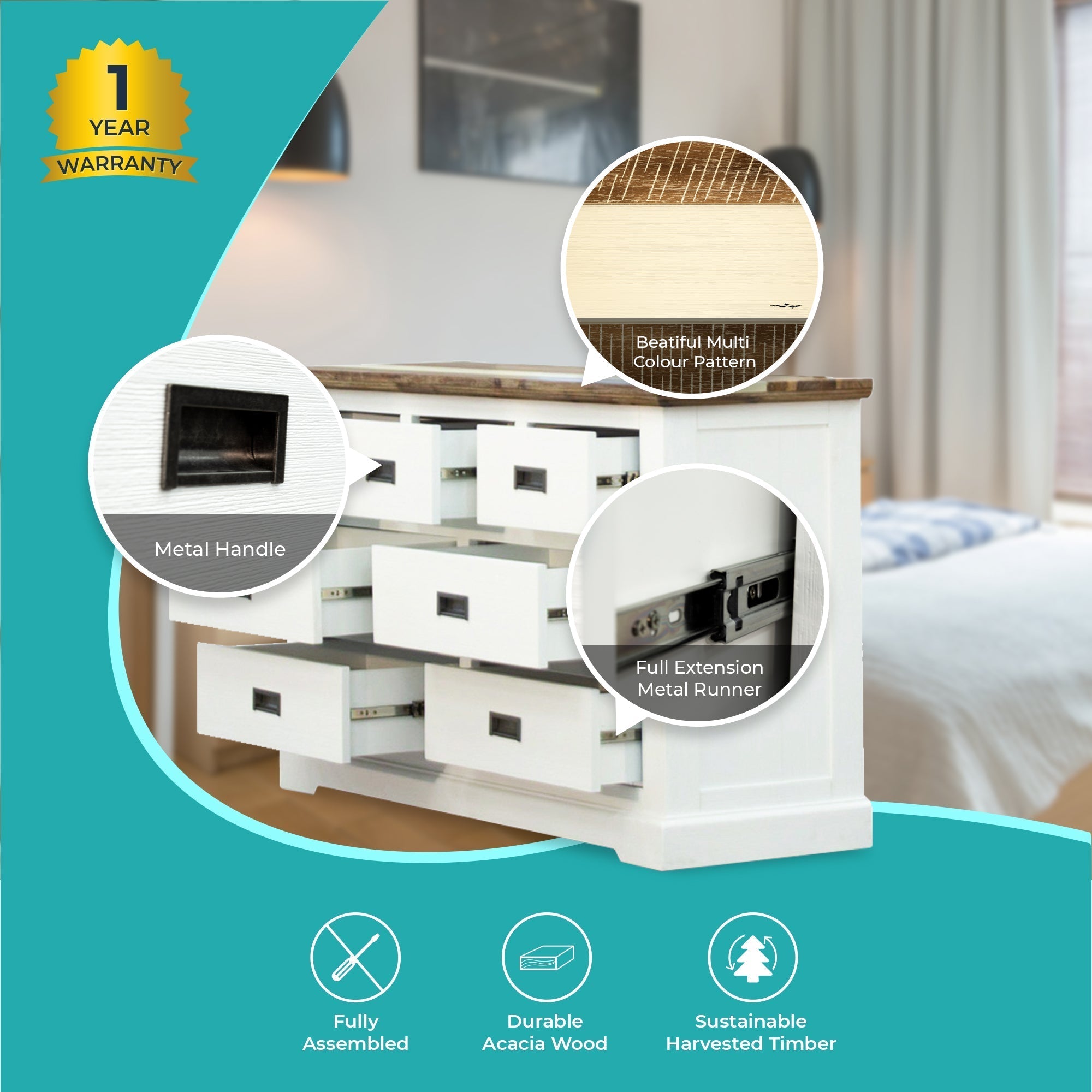 7 Chest of Drawers Solid Wood Storage Cabinet - Multi Color