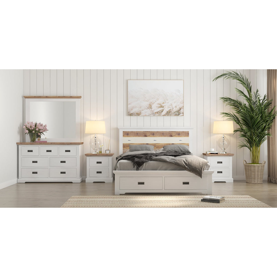 5pc King Bed Frame Suite Bedside Dresser Furniture Package - Multi Color