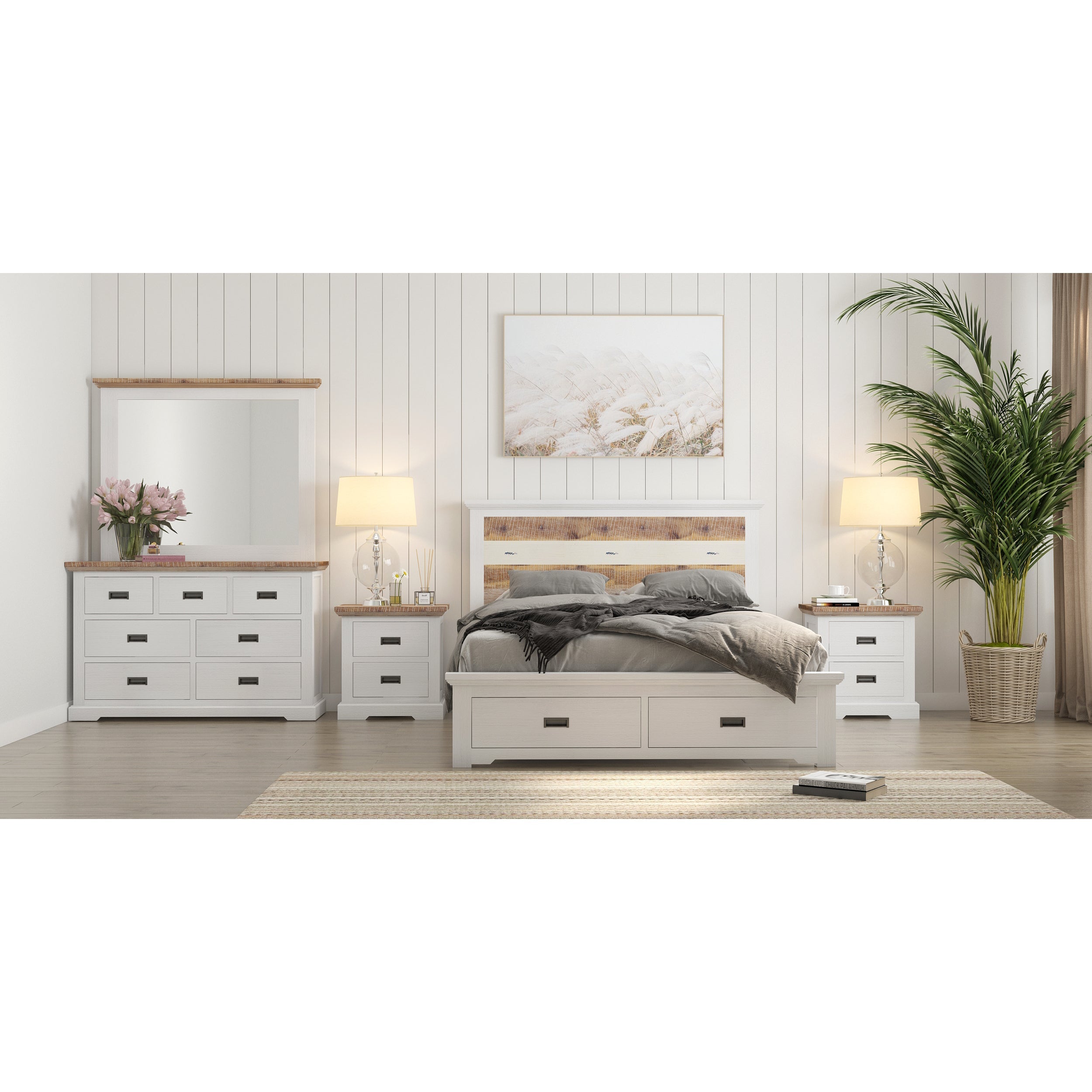 5pc Queen Bed Frame Suite Bedside Dresser Furniture Package -Multi Color