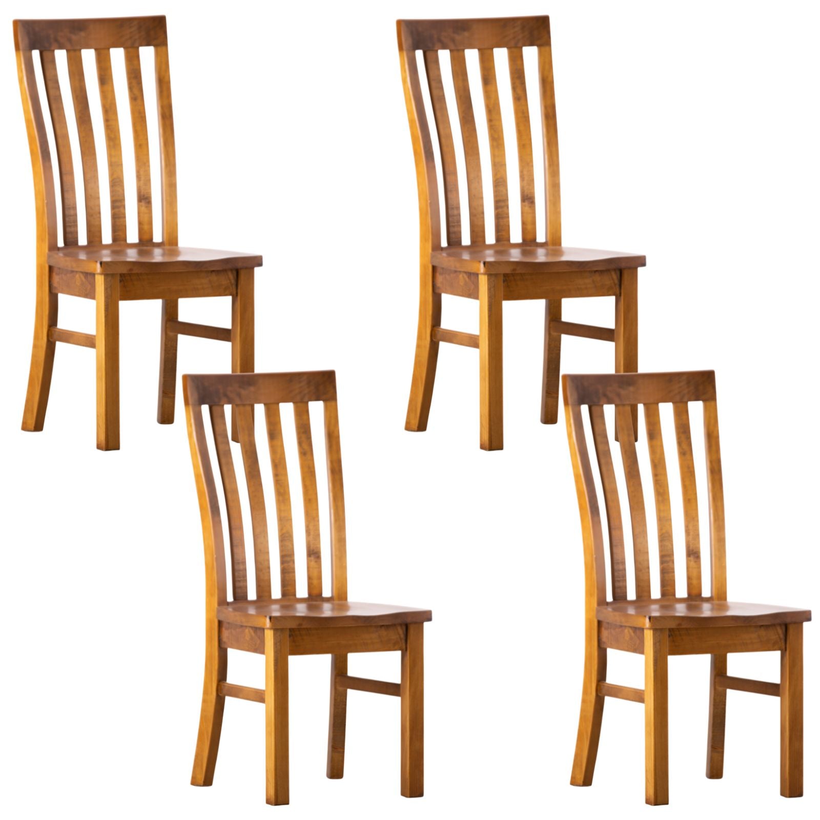 Set of 4 Solid Pine Timber Wood Seat - Rustic Oak