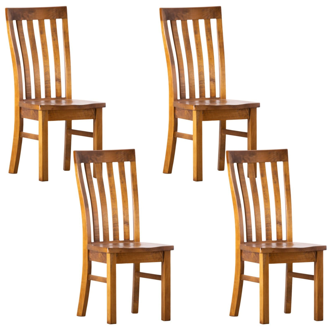 Set of 4 Solid Pine Timber Wood Seat - Rustic Oak