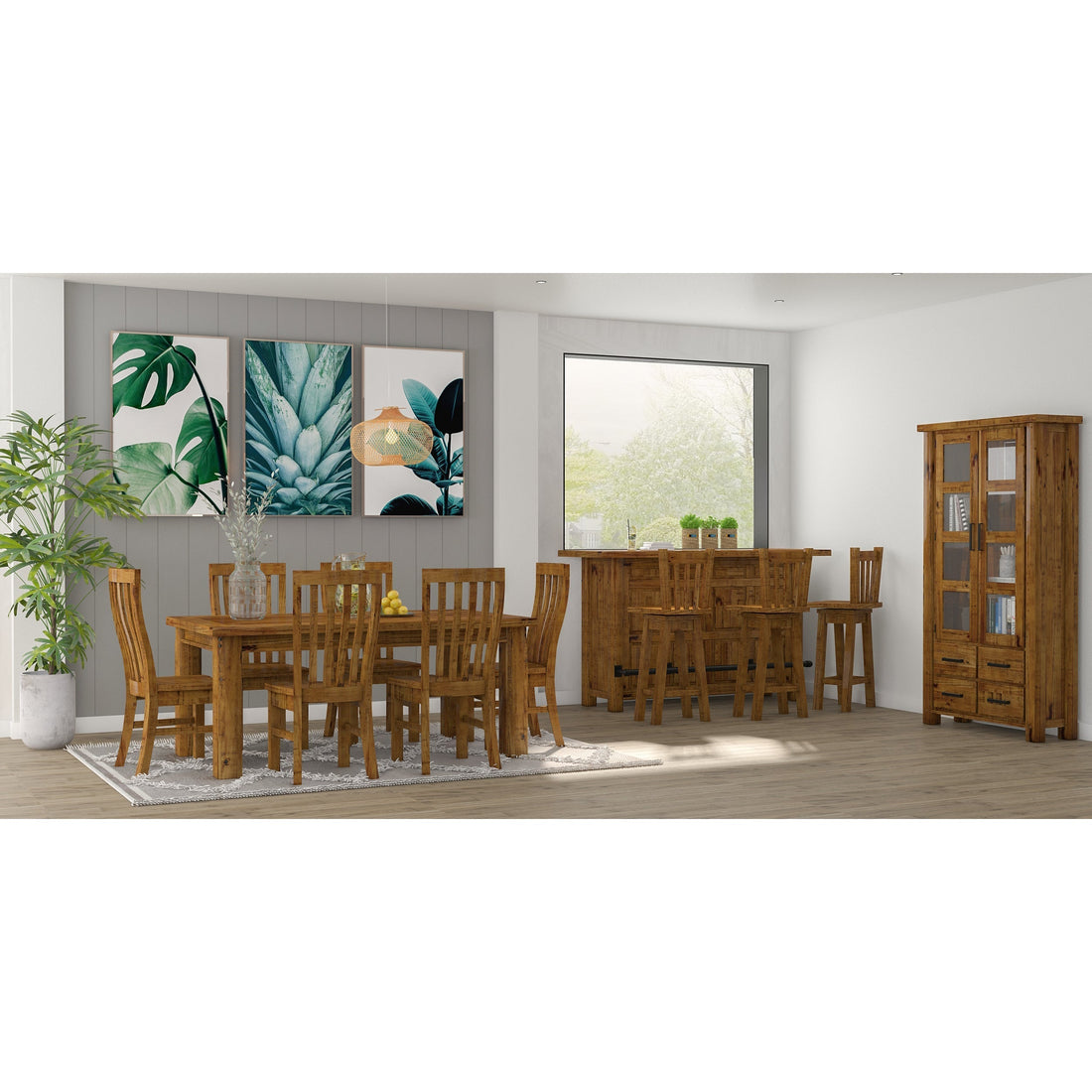 Set of 4 Solid Pine Timber Wood Seat - Rustic Oak