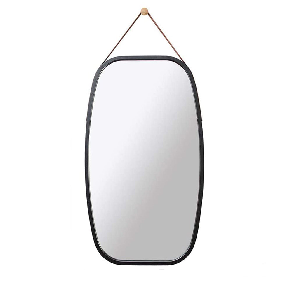 Black Bathroom Wall Mount Hanging Bamboo Frame Mirror Adjustable Strap Wall Mirror