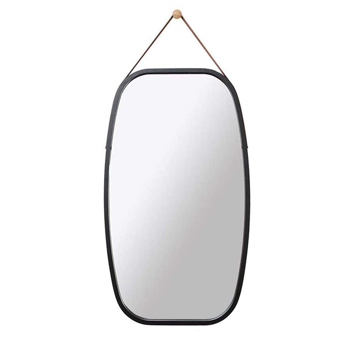 Black Bathroom Wall Mount Hanging Bamboo Frame Mirror Adjustable Strap Wall Mirror