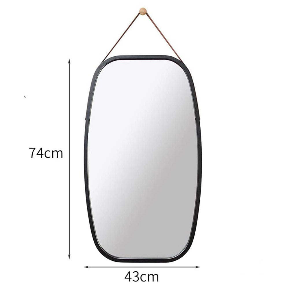 Black Bathroom Wall Mount Hanging Bamboo Frame Mirror Adjustable Strap Wall Mirror