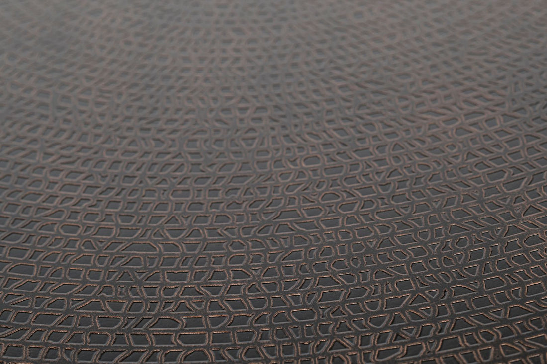 Stylish Ultra Mod Black Round Coffee Table with Copper Finish Engraved Top