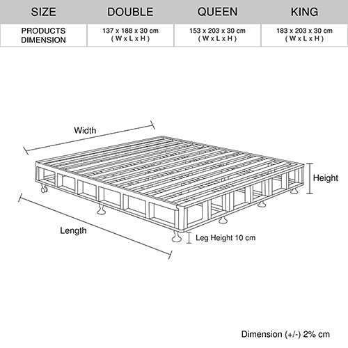 Double Size Mattress Base Ensemble Solid Wooden Slat in Beige with Removable Cover
