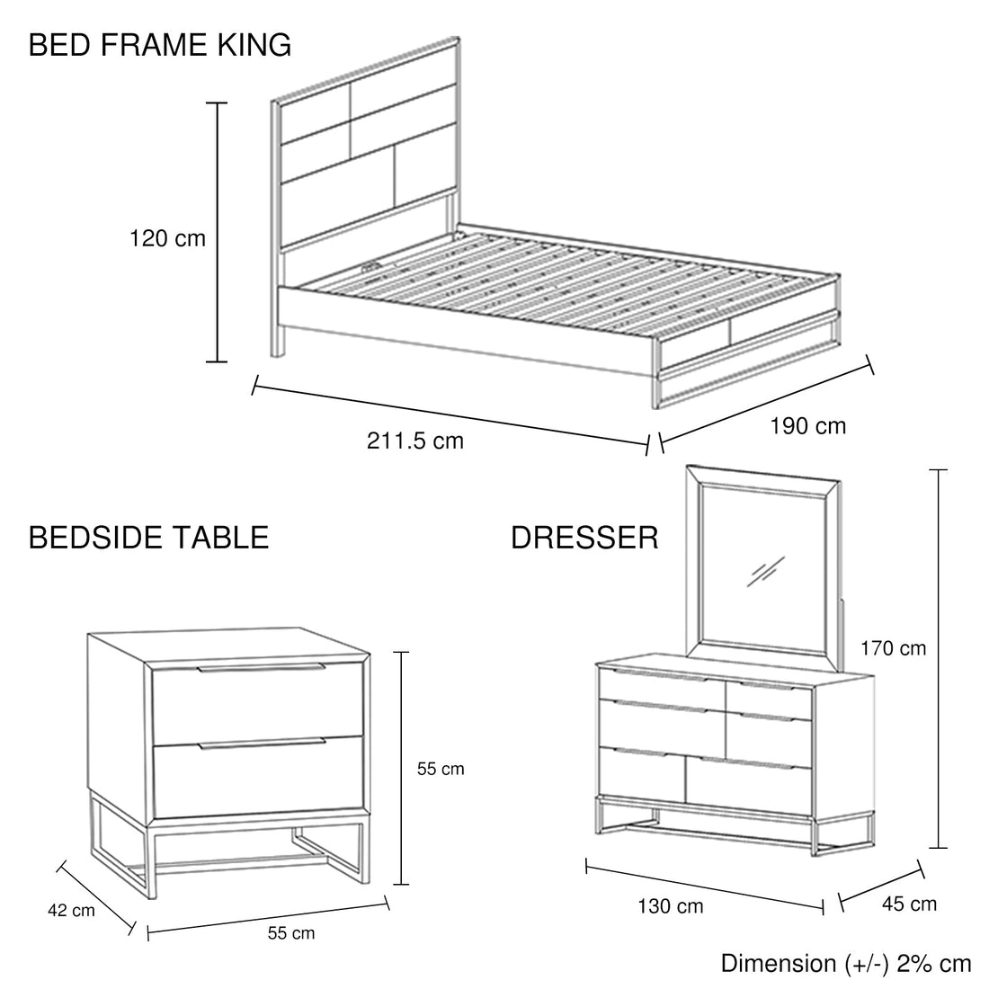 4 Pieces King Size Bedroom Suite made in Solid Wood