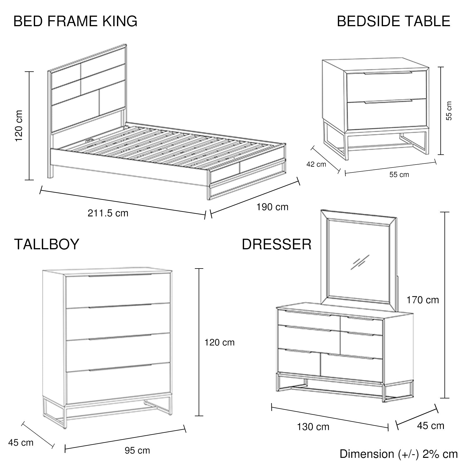 5 Pieces King Size Bedroom Suite made in Solid Wood