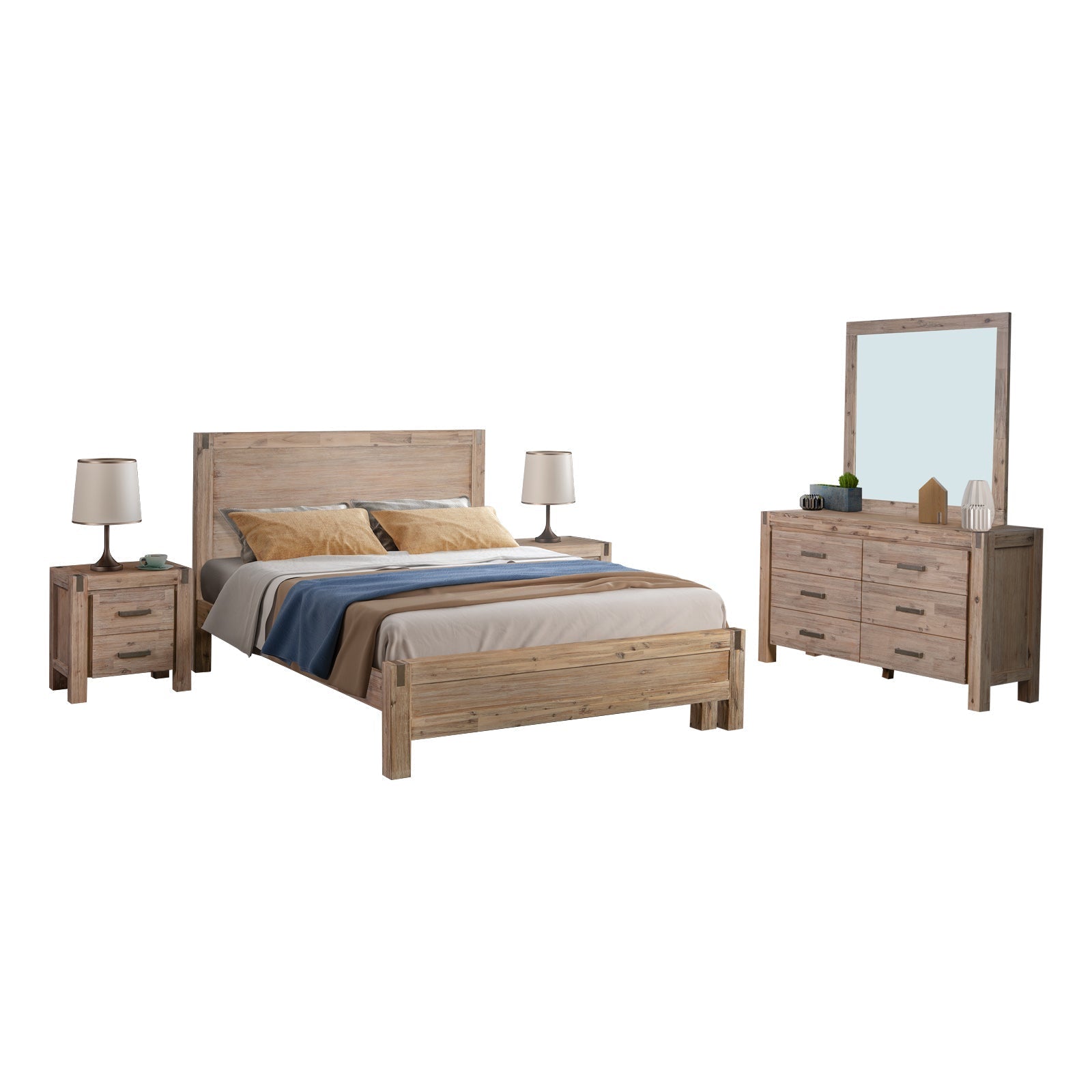 4 Pieces Queen Size Bedroom Suite in Solid Wood