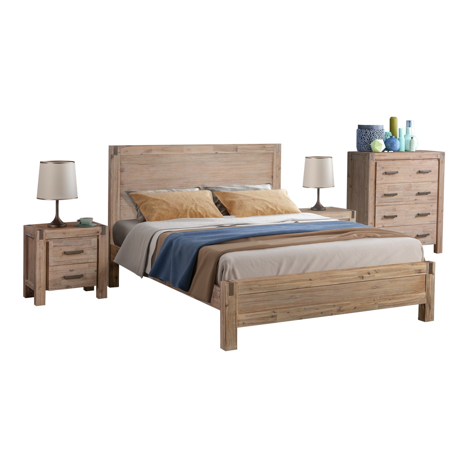 4 Pieces Queen Size Bedroom Suite in Solid Wood