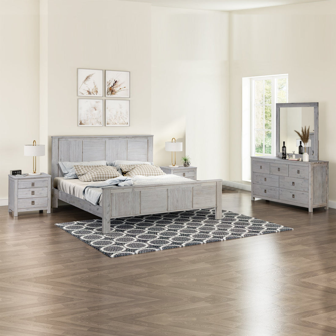4 Pieces Queen Size Bedroom Suite with Solid Acacia Wood