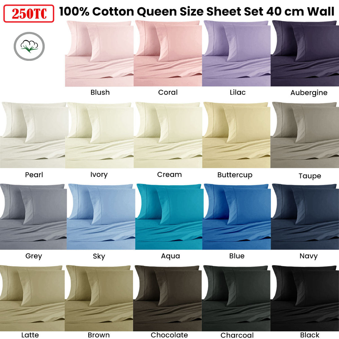 250TC 100% Cotton Sheet Set Queen Navy
