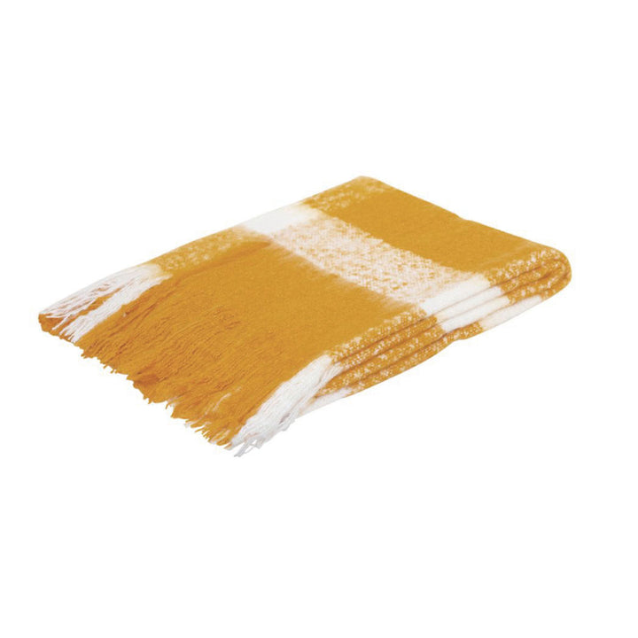 Wela Throw Soft Blanket Home Wren Faux Mohair Throw - Mustard