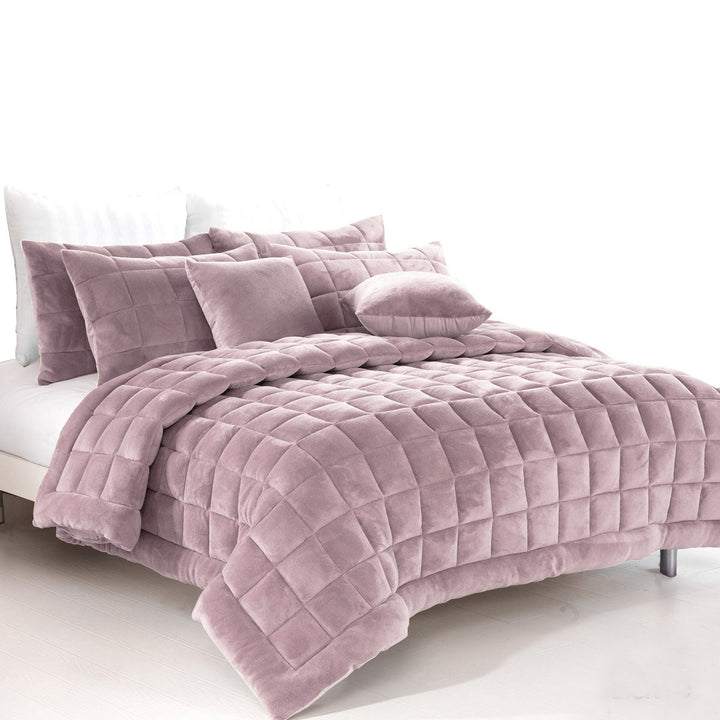 Augusta Faux Mink Quilt / Comforter Set Blush Single