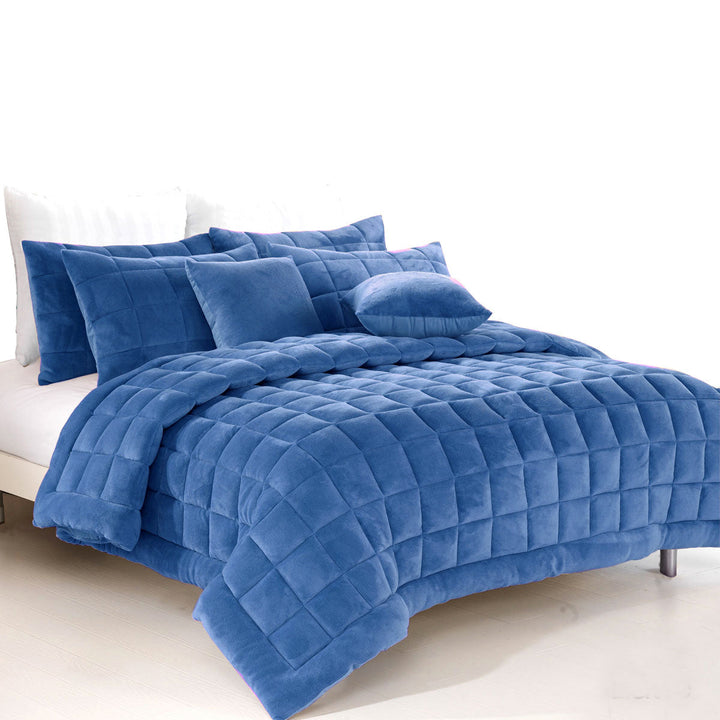 Augusta Faux Mink Quilt / Comforter Set Denim King