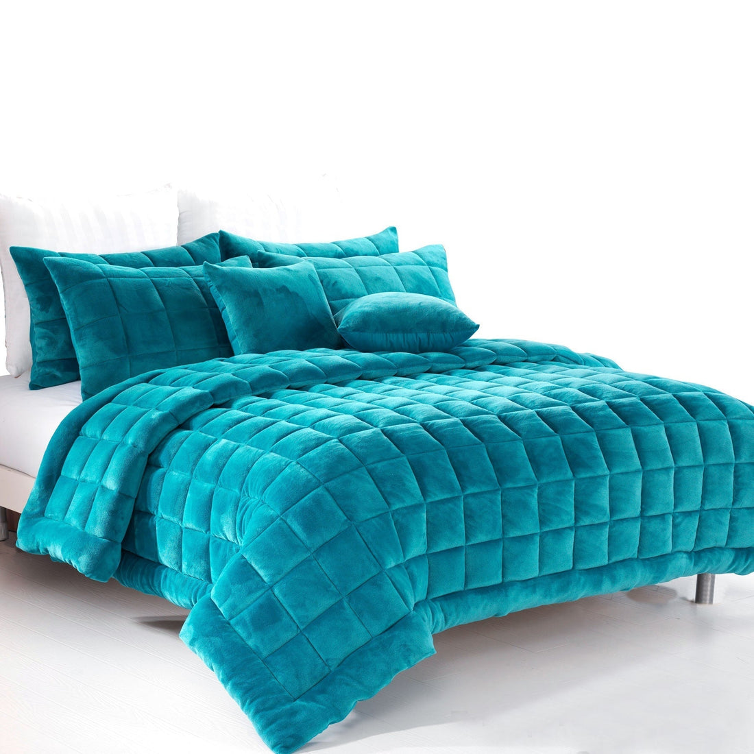 Augusta Faux Mink Quilt / Comforter Set Emerald Green Queen