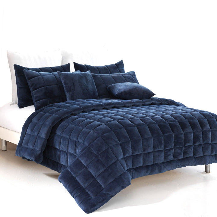 Augusta Faux Mink Quilt / Comforter Set Navy King