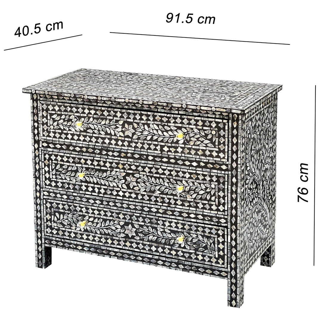 MOTHER OF PEARL HAND MADE MONOCHROME CHEST OF DRAWERS