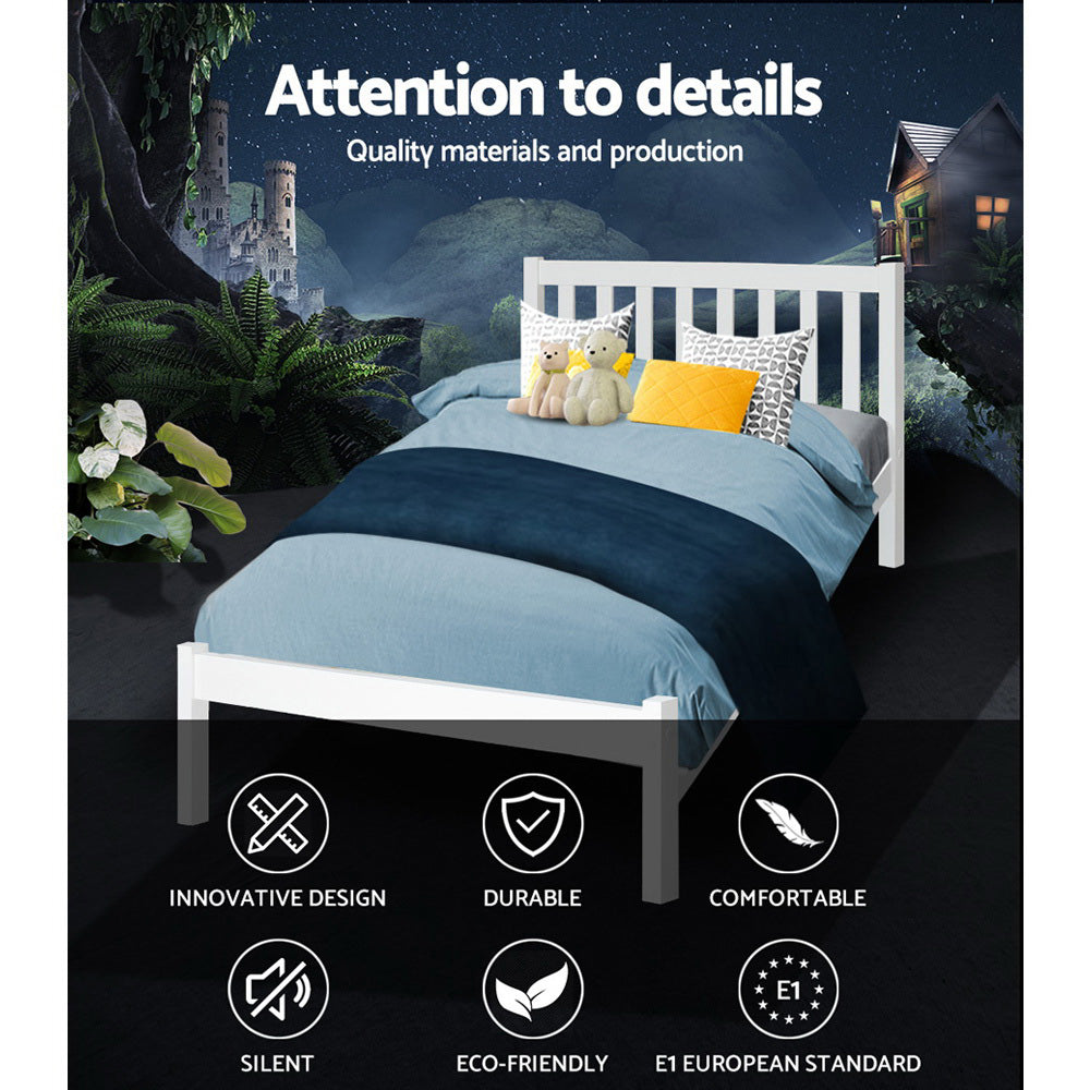 Artiss Bed Frame Single Size Wooden White RIO