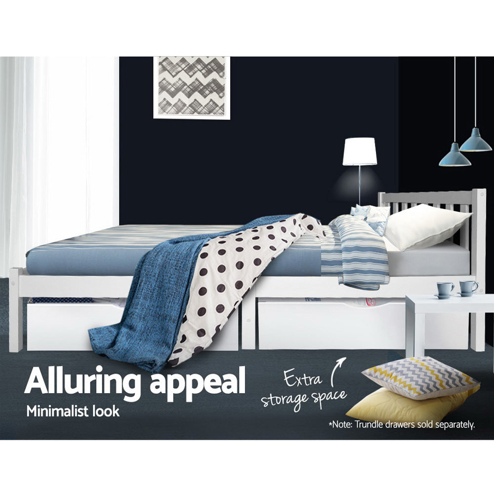 Artiss Bed Frame Single Size Wooden White RIO